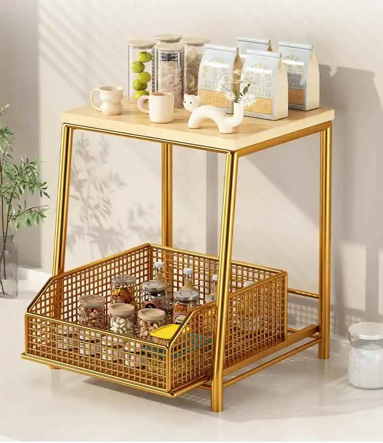 Kitchen Desktop Multi-layer Organizer Rack Tea Bag Cup Storage Box Drawer Divider Snack Cup Holder Wood Material Living Room
