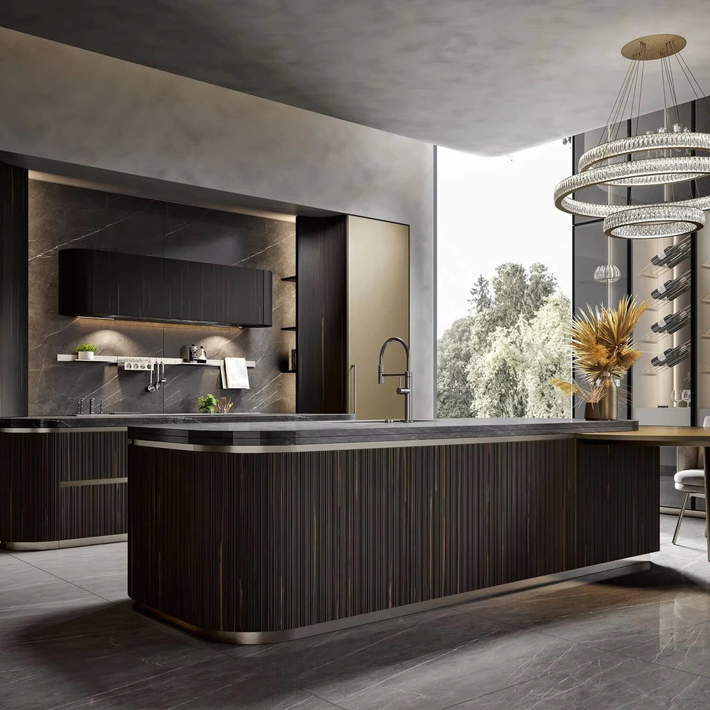 2024 Kitchen Cabinet Luxury Cabinet Kitchen Modular Design Wood Veneer Furniture Pull Down Modern Kitchen Cabinet