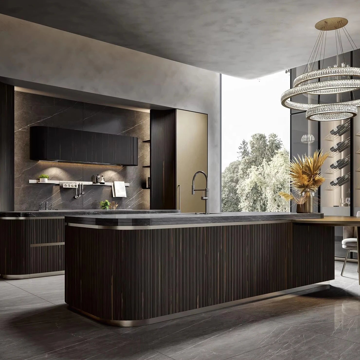 2024 Kitchen Cabinet Luxury Cabinet Kitchen Modular Design Wood Veneer Furniture Pull Down Modern Kitchen Cabinet