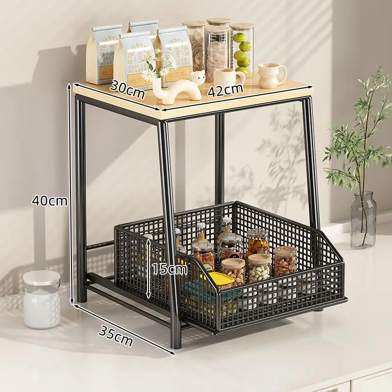 Kitchen Desktop Multi-layer Organizer Rack Tea Bag Cup Storage Box Drawer Divider Snack Cup Holder Wood Material Living Room