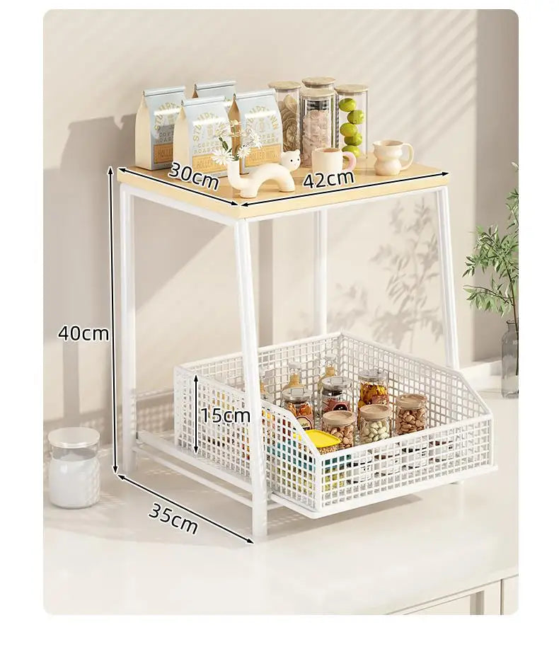 Kitchen Desktop Multi-layer Organizer Rack Tea Bag Cup Storage Box Drawer Divider Snack Cup Holder Wood Material Living Room
