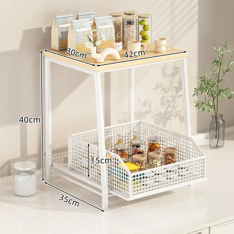 Kitchen Desktop Multi-layer Organizer Rack Tea Bag Cup Storage Box Drawer Divider Snack Cup Holder Wood Material Living Room