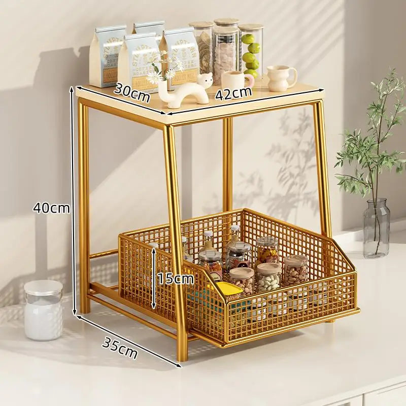 Kitchen Desktop Multi-layer Organizer Rack Tea Bag Cup Storage Box Drawer Divider Snack Cup Holder Wood Material Living Room
