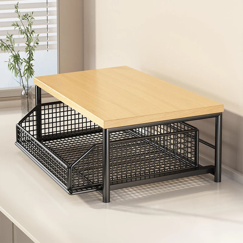 Kitchen Desktop Multi-layer Organizer Rack Tea Bag Cup Storage Box Drawer Divider Snack Cup Holder Wood Material Living Room