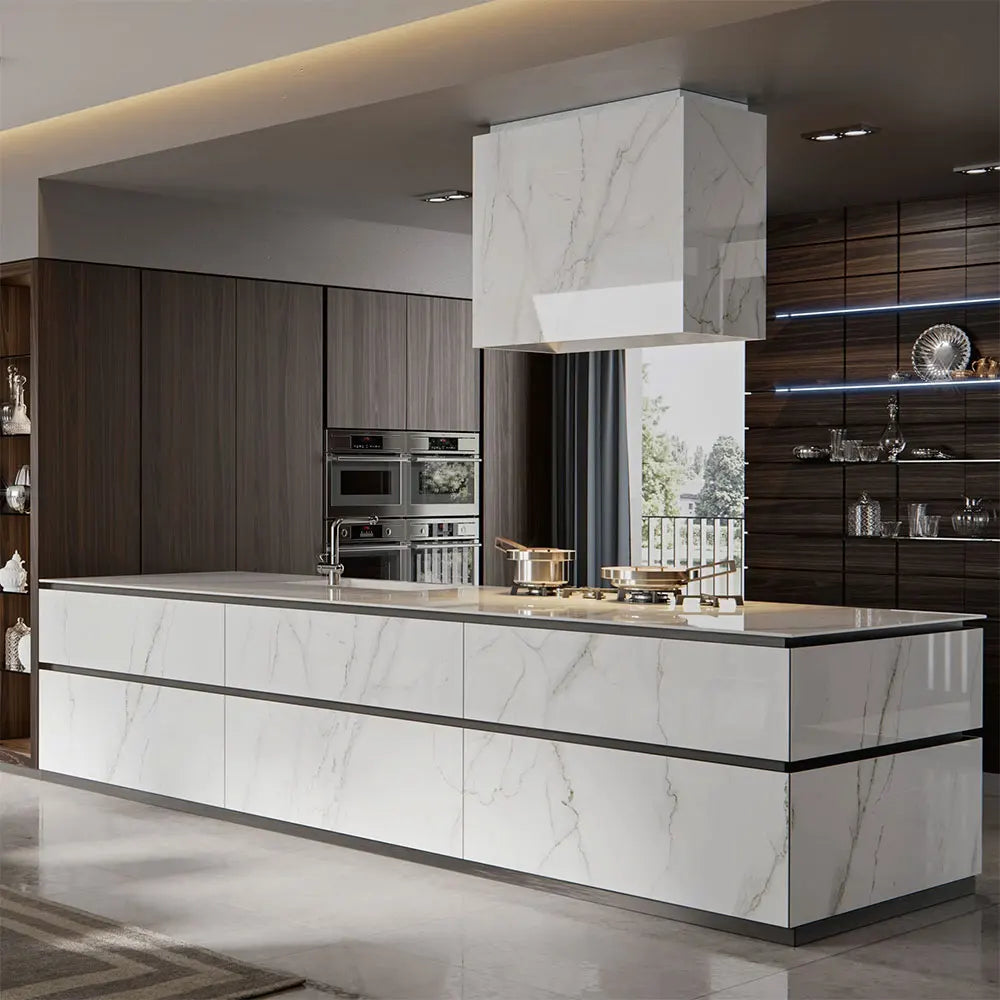 2024 Kitchen Cabinet Luxury Cabinet Kitchen Modular Design Wood Veneer Furniture Pull Down Modern Kitchen Cabinet