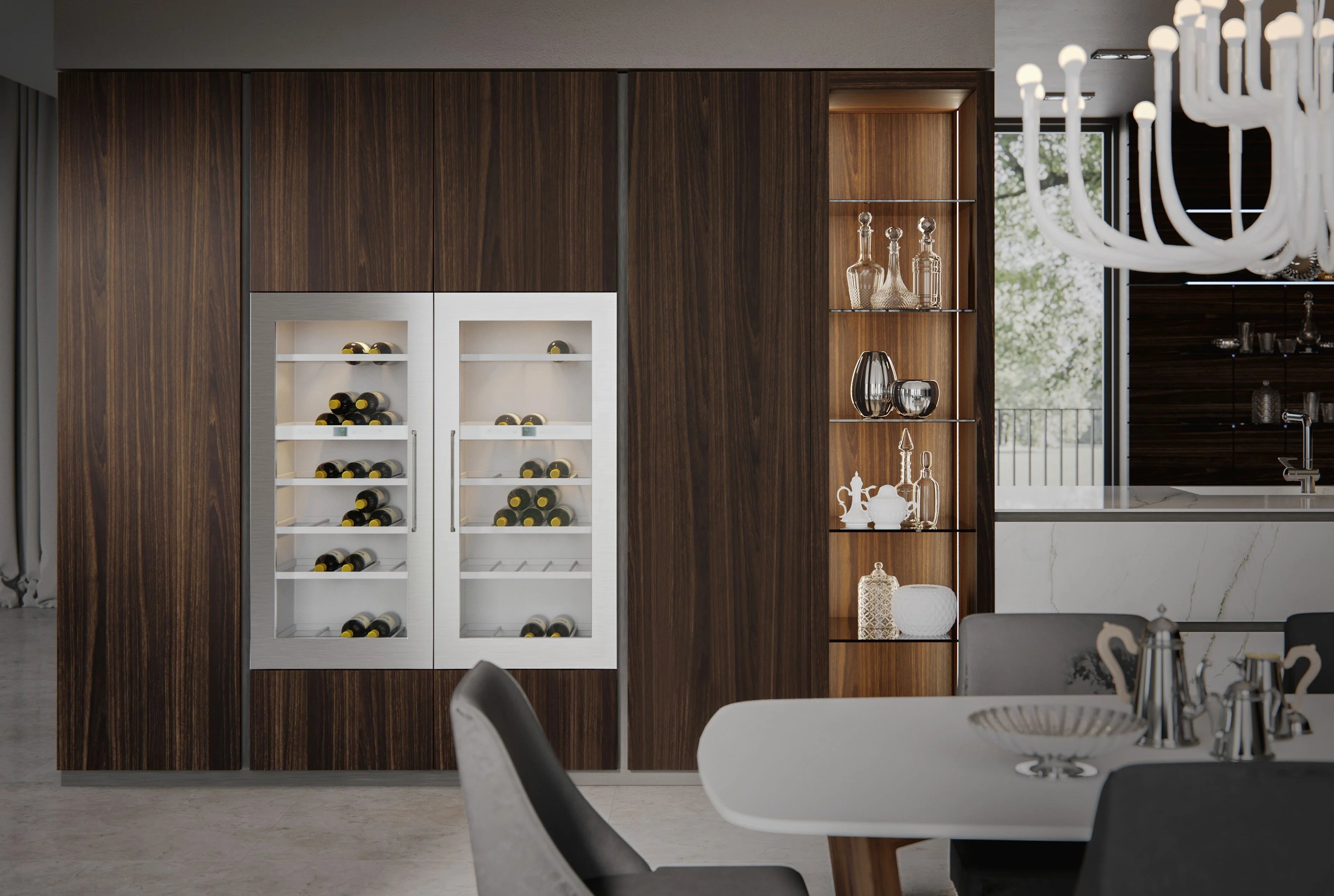 2024 Kitchen Cabinet Luxury Cabinet Kitchen Modular Design Wood Veneer Furniture Pull Down Modern Kitchen Cabinet