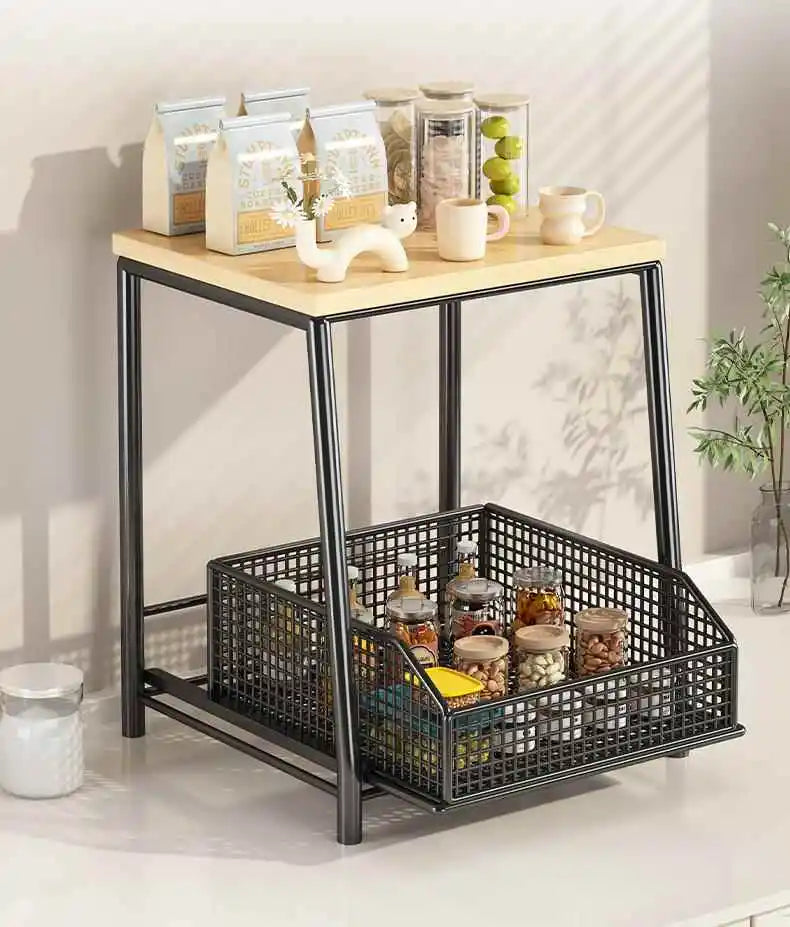Kitchen Desktop Multi-layer Organizer Rack Tea Bag Cup Storage Box Drawer Divider Snack Cup Holder Wood Material Living Room